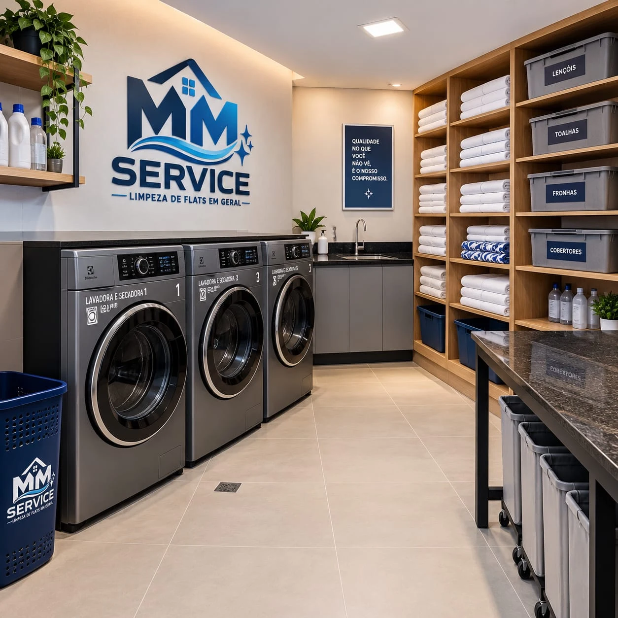Enxoval organizado e estrutura de cuidado da MM Service